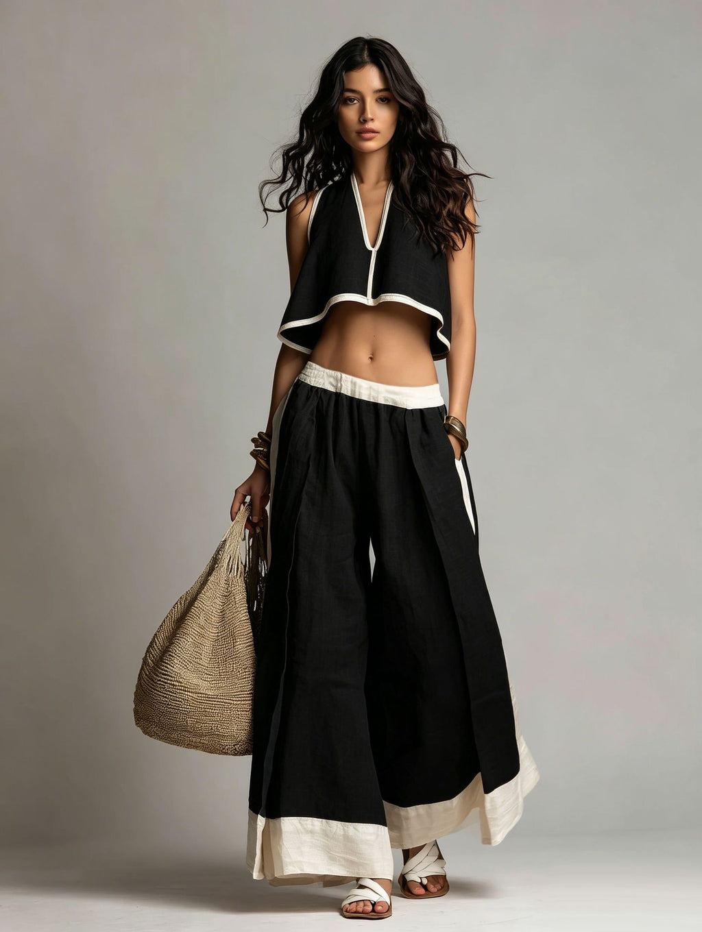 Solid color sleeveless V-neck two-piece casualwear set by FitiqueFit, perfect for lounging or casual outings.
