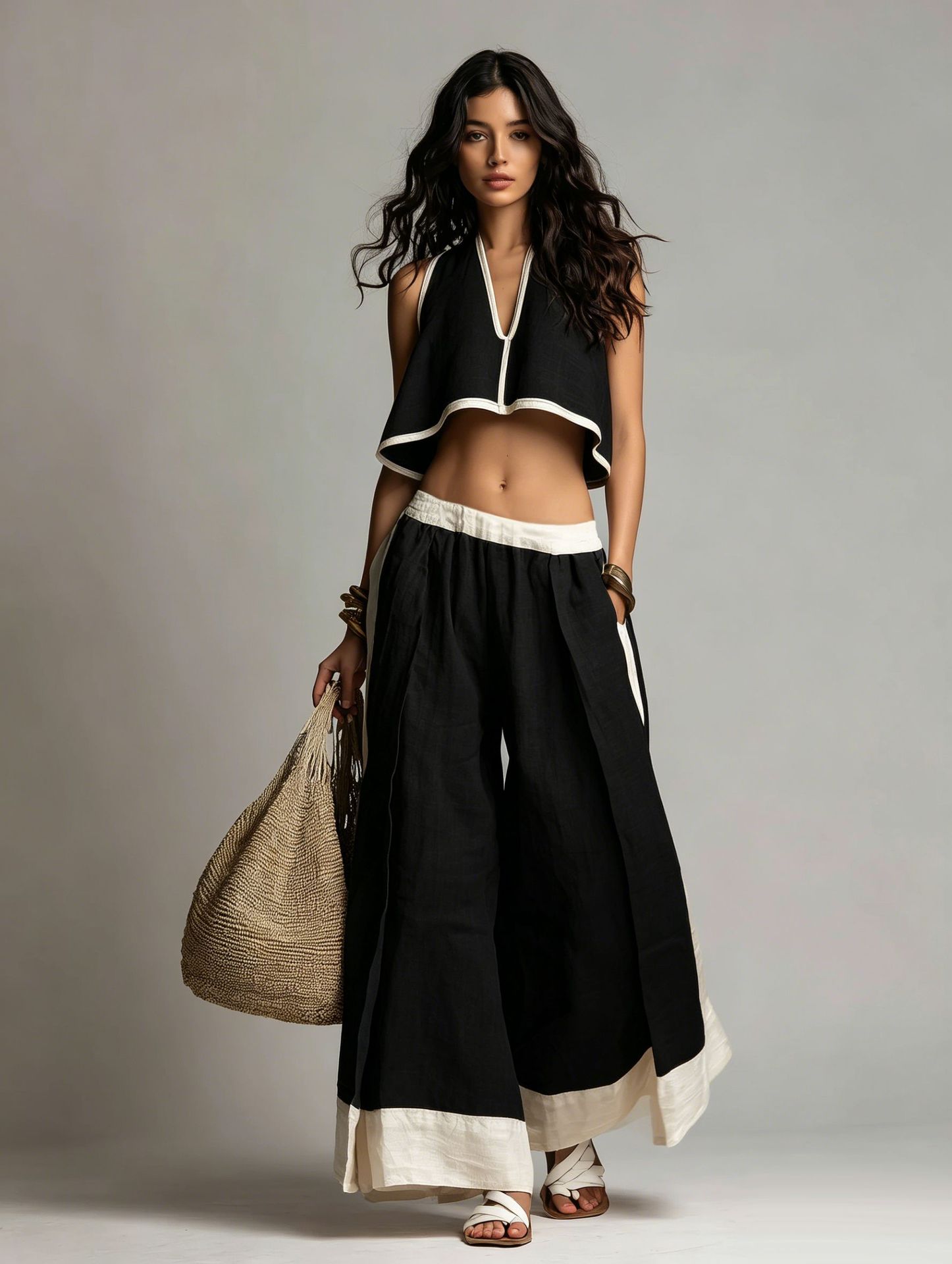 Solid color sleeveless V-neck two-piece casualwear set by FitiqueFit, perfect for lounging or casual outings.