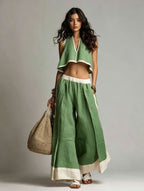FitiqueFit sleeveless V-neck two-piece set in solid color, perfect for casual lounge and relaxed wear.