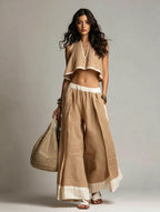 FitiqueFit sleeveless V-neck two-piece set in solid color, casual lounge and outfit for relaxed, stylish wear.
