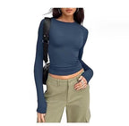Women's Slim Fit Long Sleeve Shirt by FitiqueFit, casual crop top with fitted long sleeves, perfect for casual wear.