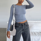 Women's slim fit long sleeve casual shirt by FitiqueFit, stylish crop top with a fitted silhouette and soft fabric.