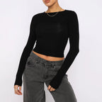 Slim fit long sleeve women's casual crop top by FitiqueFit, featuring a fitted silhouette and stylish design.