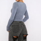 Women's slim-fit long sleeve casual shirt from FitiqueFit, featuring a cropped design and comfortable fit.