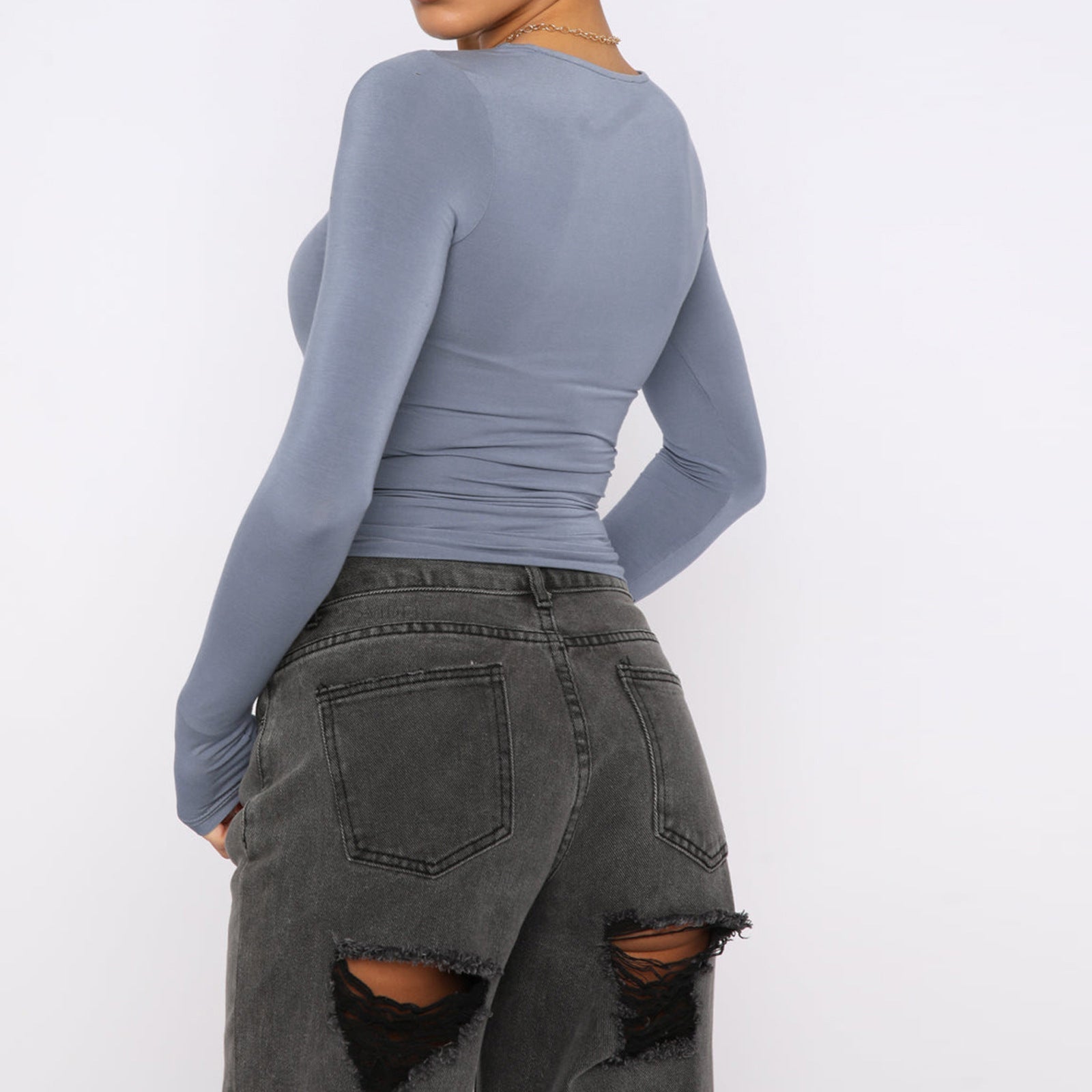 Women's slim-fit long sleeve casual shirt from FitiqueFit, featuring a cropped design and comfortable fit.