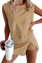 Solid color women's casual suit by FitiqueFit, featuring a comfortable, stylish outfit for everyday wear.