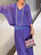 Solid-color chiffon two-piece casualwear set by FitiqueFit, featuring a comfortable top and bottom in multiple vibrant colors.