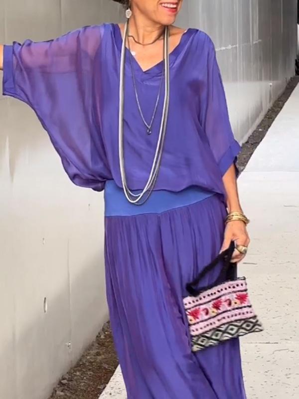 Solid-color chiffon two-piece casualwear set by FitiqueFit, featuring a comfortable top and bottom in multiple vibrant colors.
