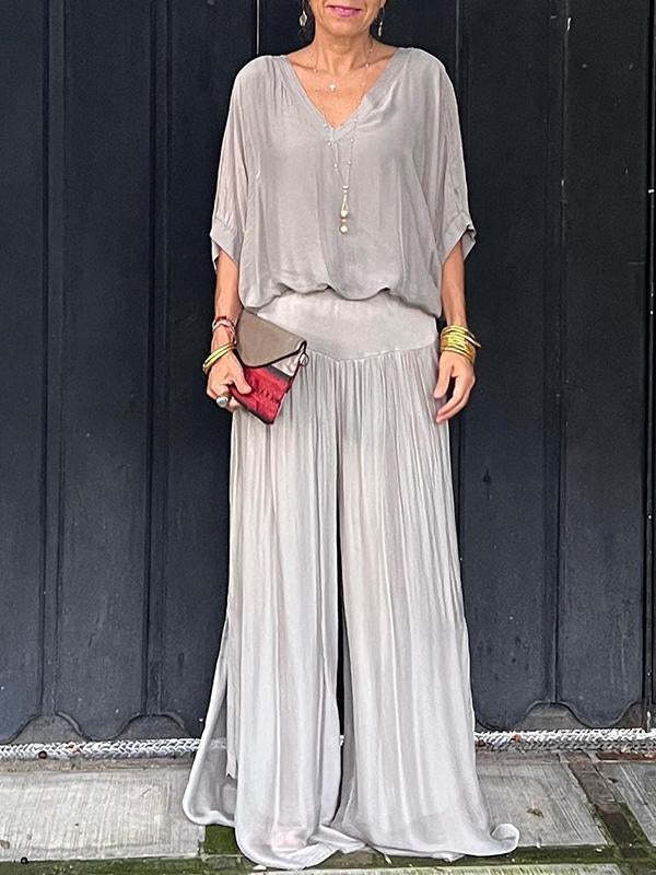Solid-color chiffon two-piece casualwear set by FitiqueFit in multiple colors, featuring lightweight fabric and comfortable fit.