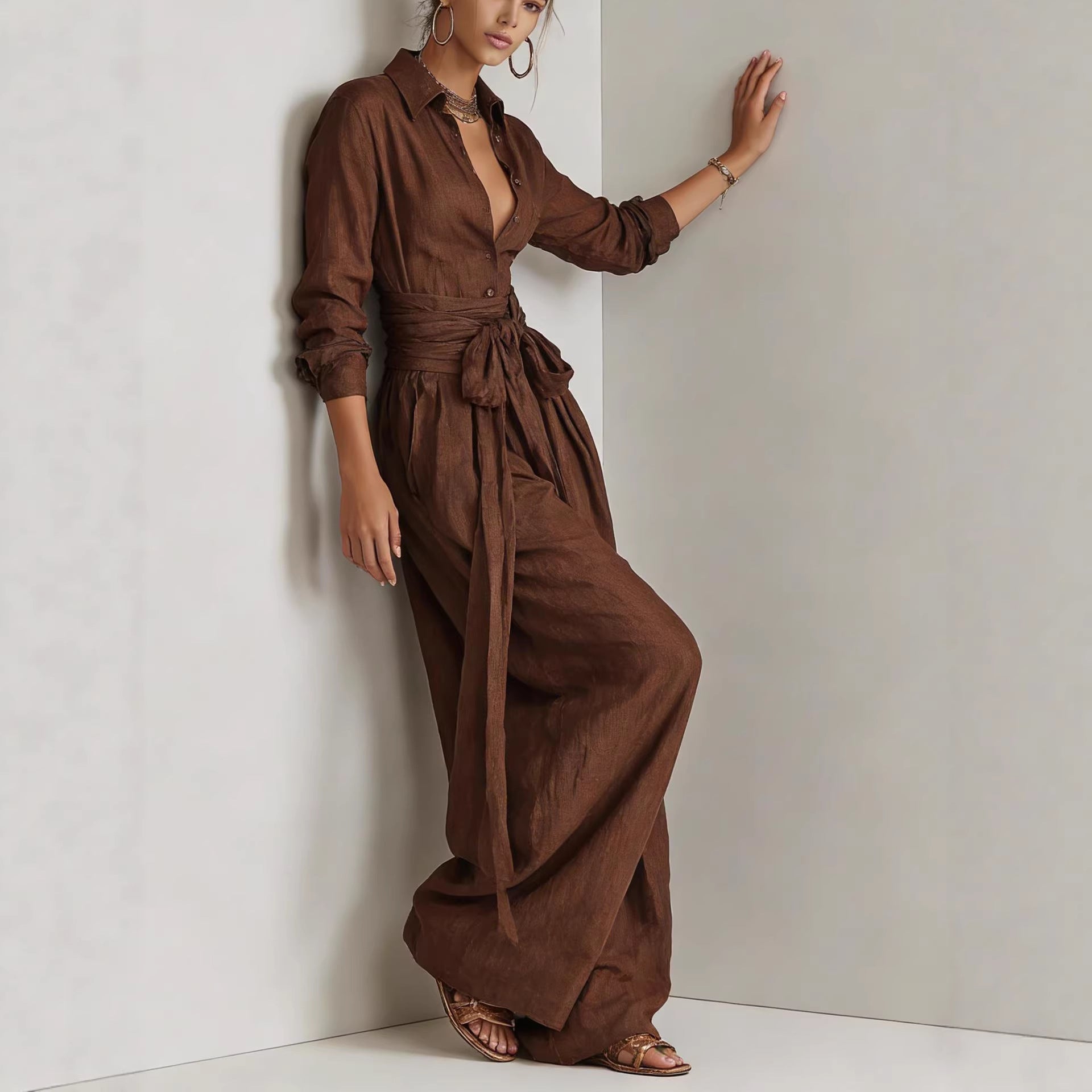 Solid color casual pants set for women by FitiqueFit, featuring a relaxed fit and comfortable fabric in a stylish design.