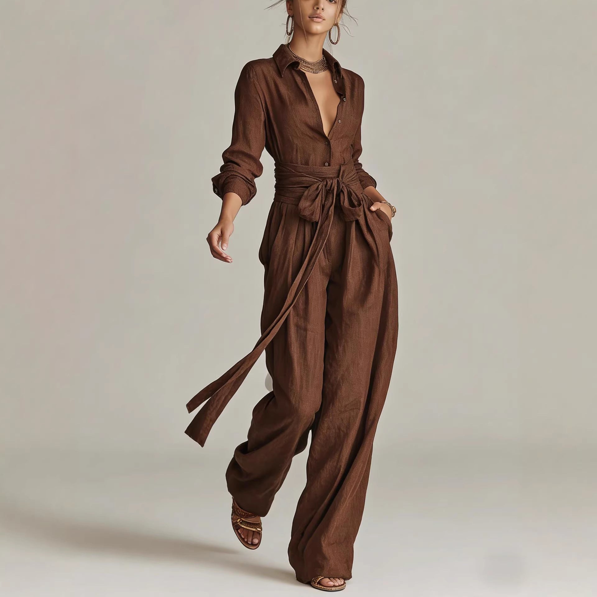 Solid color casual pants set for women by FitiqueFit, featuring comfortable, stylish casualwear with a relaxed fit and simple design.