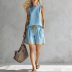 Solid color loose-fit casual vest and shorts set by FitiqueFit, comfortable and stylish loungewear for everyday wear.