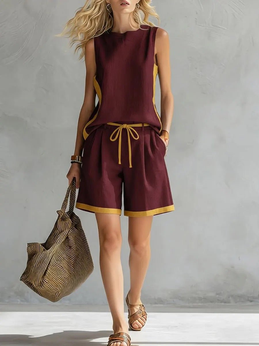 FitiqueFit solid color loose casual vest and shorts set displayed on a model, perfect for comfortable, stylish everyday wear.