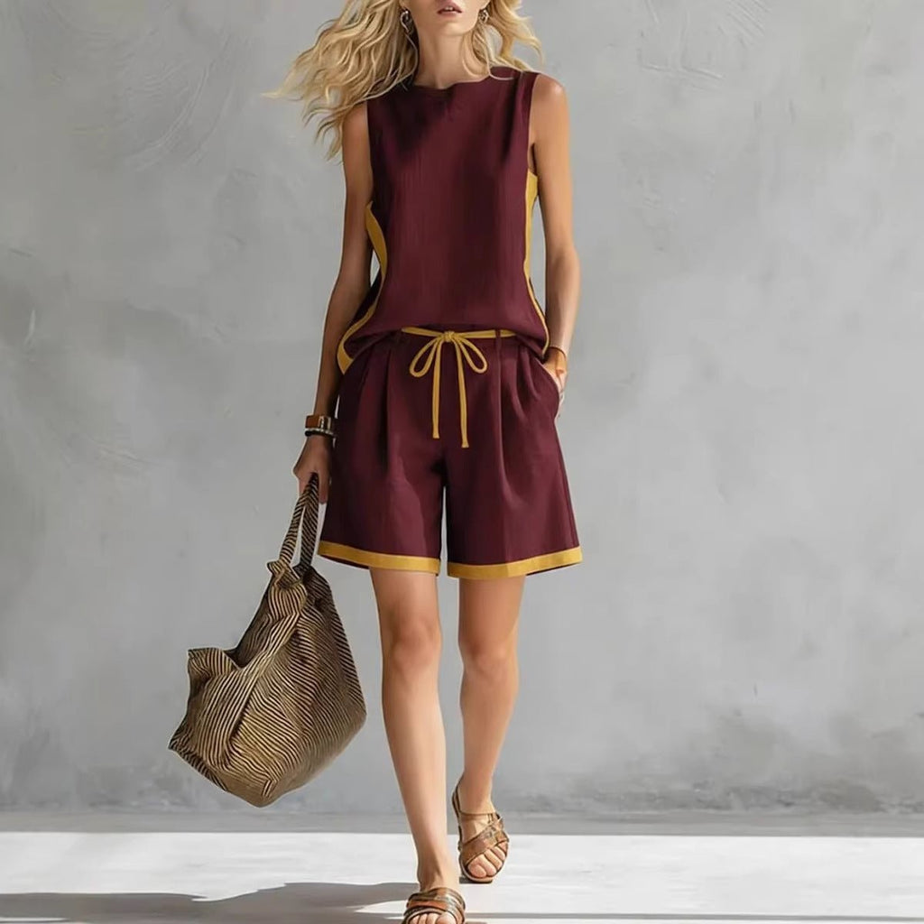 Solid color loose casual vest and shorts set from FitiqueFit, comfortable and stylish casualwear for relaxed outfits.