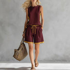 Solid color loose casual vest and shorts set from FitiqueFit, comfortable and stylish casualwear for relaxed outfits.
