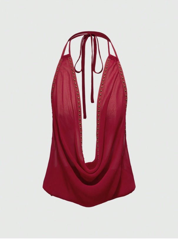 Solid-color women's top with stud accents, stylish and sexy, perfect for trendy women's clothing by LadyShow.Store.