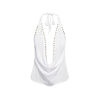 Solid-color women's top with stud accents, stylish and sexy, from LadyShow.Store, perfect for trendy casual or night-out looks.
