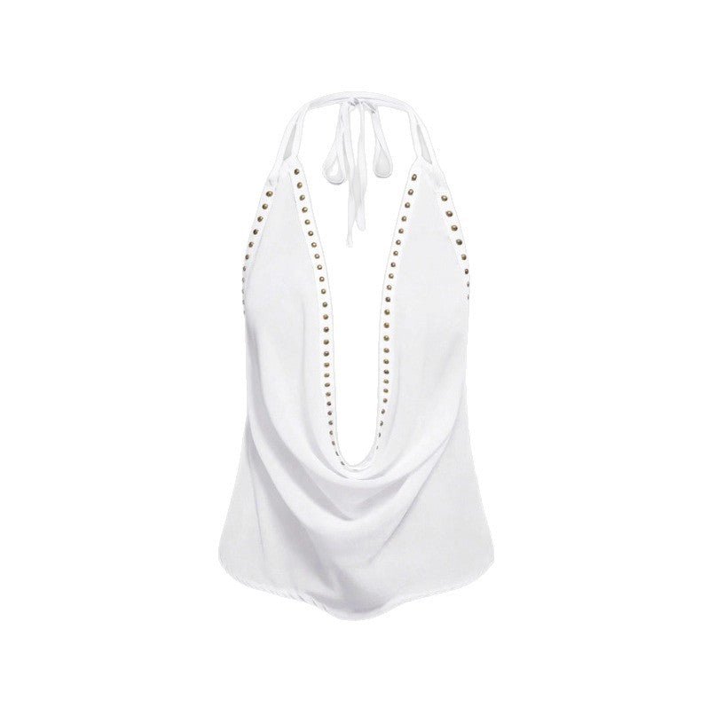 Solid-color women's top with stud accents, stylish and sexy, from LadyShow.Store, perfect for trendy casual or night-out looks.