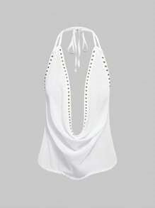 Solid-color women's top with stud accents, stylish and sexy, featuring a fitted design and sleeveless cut from LadyShow.Store.