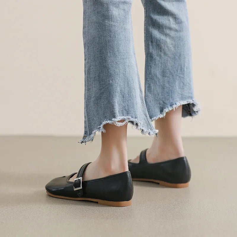 Women's split-toe PU leather flat slip-on shoes by Plush Fashion Hub, featuring a sleek design and comfortable slip-on style.