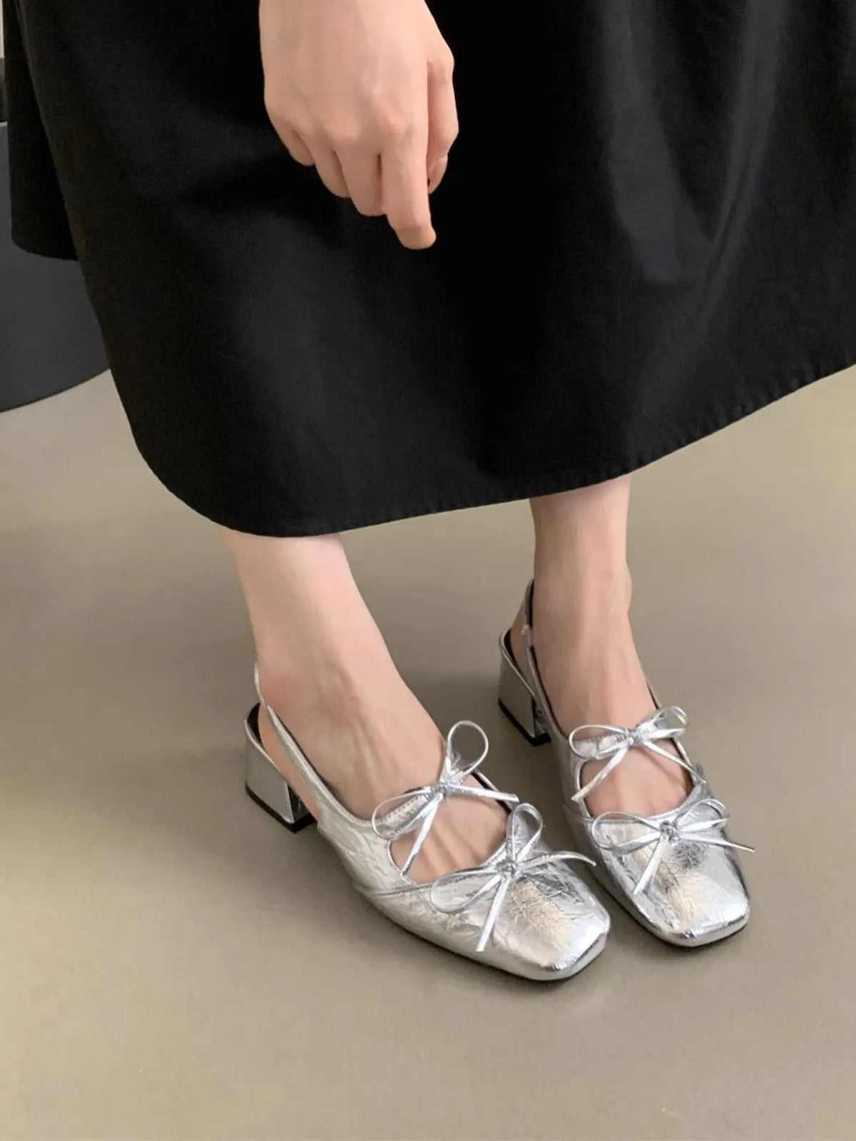 Women’s square toe slingback ballet flats with bow tie detail by Plush Fashion Hub, showcasing elegant footwear style.