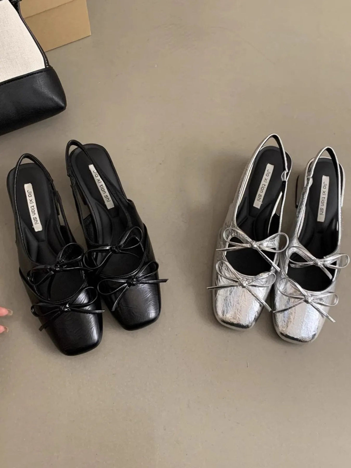 Women’s square toe slingback ballet flats with bow tie detail from Plush Fashion Hub, showing the elegant design and comfortable fit.