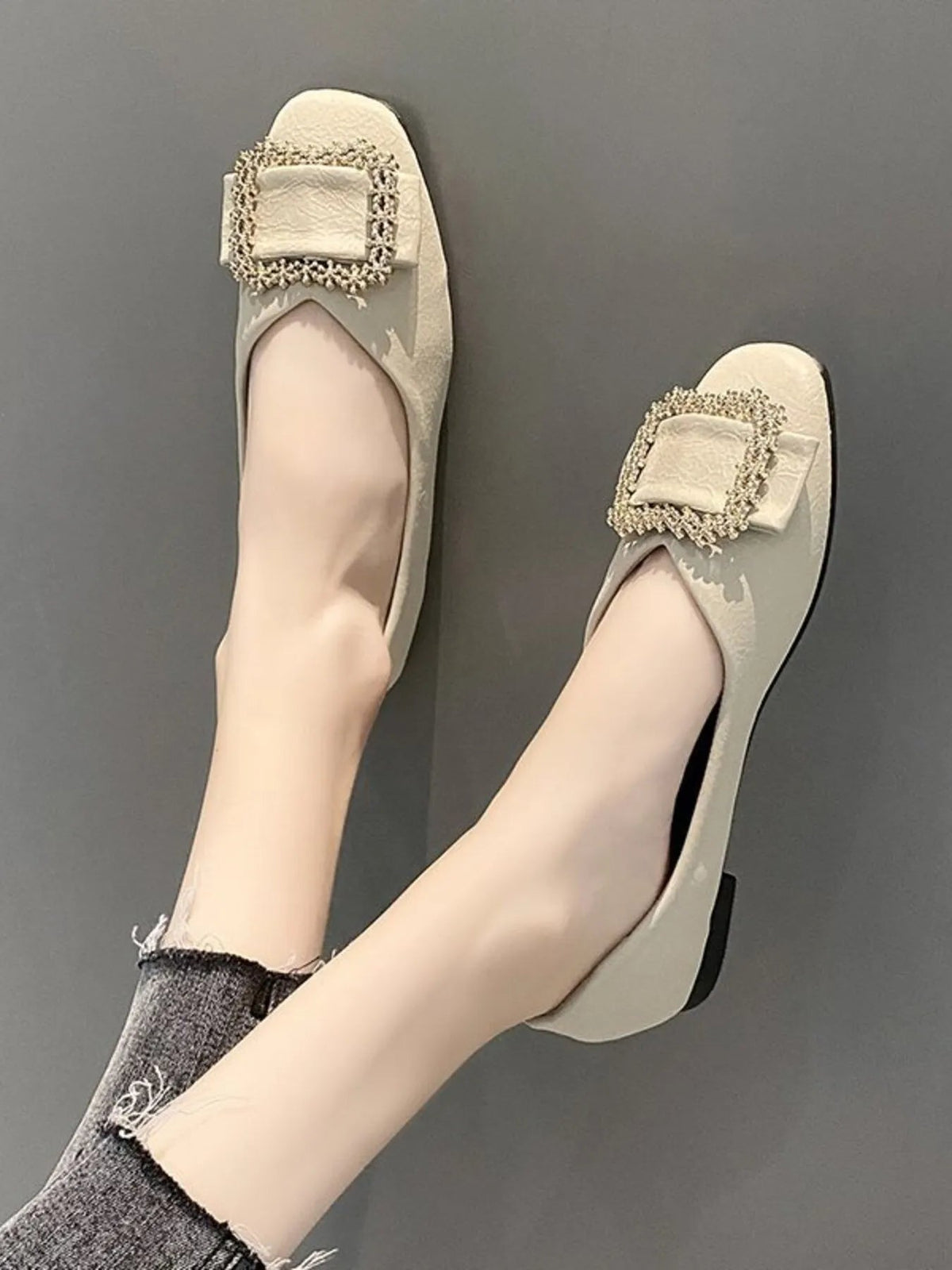 Women's square toe faux leather flats with buckle detail from Plush Fashion Hub, showcasing stylish loafers with a modern design.