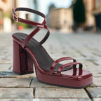 FitiqueFit square-toe buckle strap high heels with thin straps and block heel, perfect for summer footwear style.