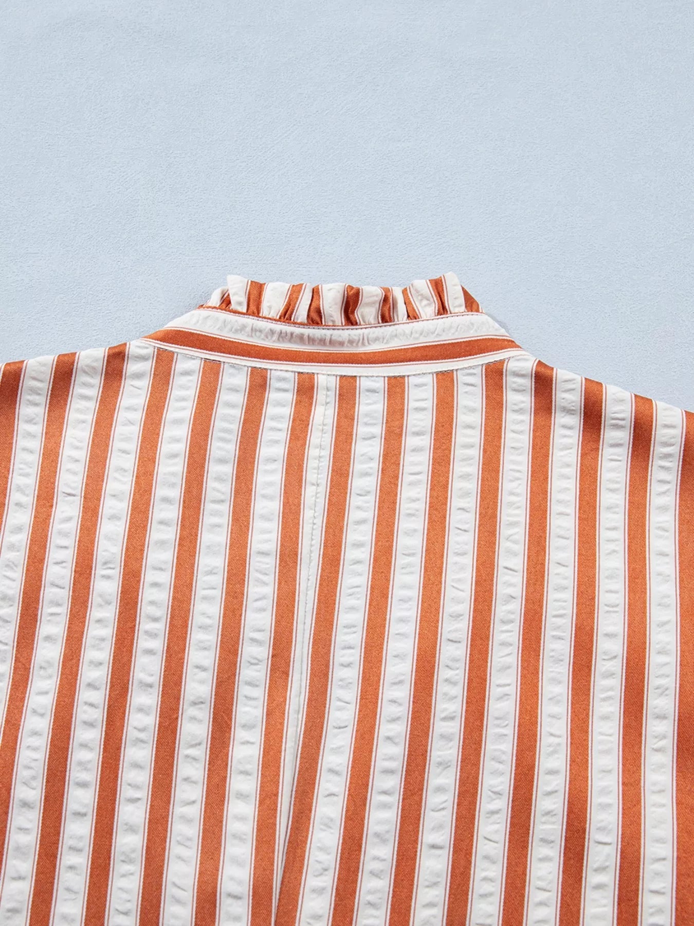Stripe pinched V-neck mini dress with turn-up cuffs and pockets, trendy and stylish dress by Trendsi.