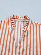 Stripe pinched V-neck mini dress with turn-up cuffs and pockets, stylish and casual trendy dress by Trendsi.