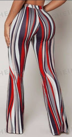 Striped high waist flared leg pants by LadyShow.Store, showcasing stylish vertical stripes and wide-leg design.