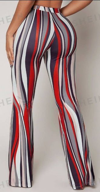 Striped high waist flared leg pants by LadyShow.Store, showcasing stylish vertical stripes and wide-leg design.