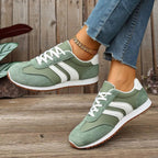 Women's casual striped suede lace-up sneakers by Trendsi, featuring comfortable fashion footwear with stylish design and breathable material.