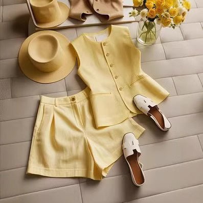 Women's cotton and linen suit vest from FitiqueFit, casualwear style, featuring a tailored fit and lightweight fabric.