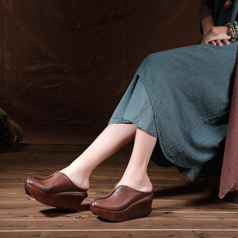 Summer chunky heel platform closed-toe shoes by LadyShow.Store, featuring stylish open-back design and comfortable slip-on fit.
