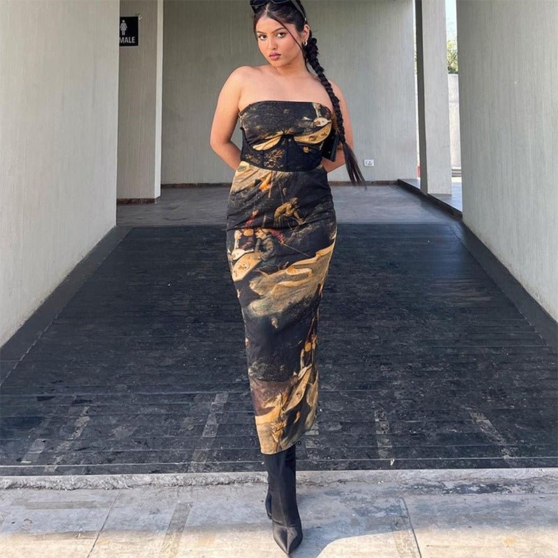 FitiqueFit summer strapless printed tube dress, slim fit bodycon mini, casualwear, lightweight and stylish for warm weather.