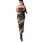 Slim fit summer strapless printed tube dress by FitiqueFit, casual mini bodycon dress perfect for warm weather.