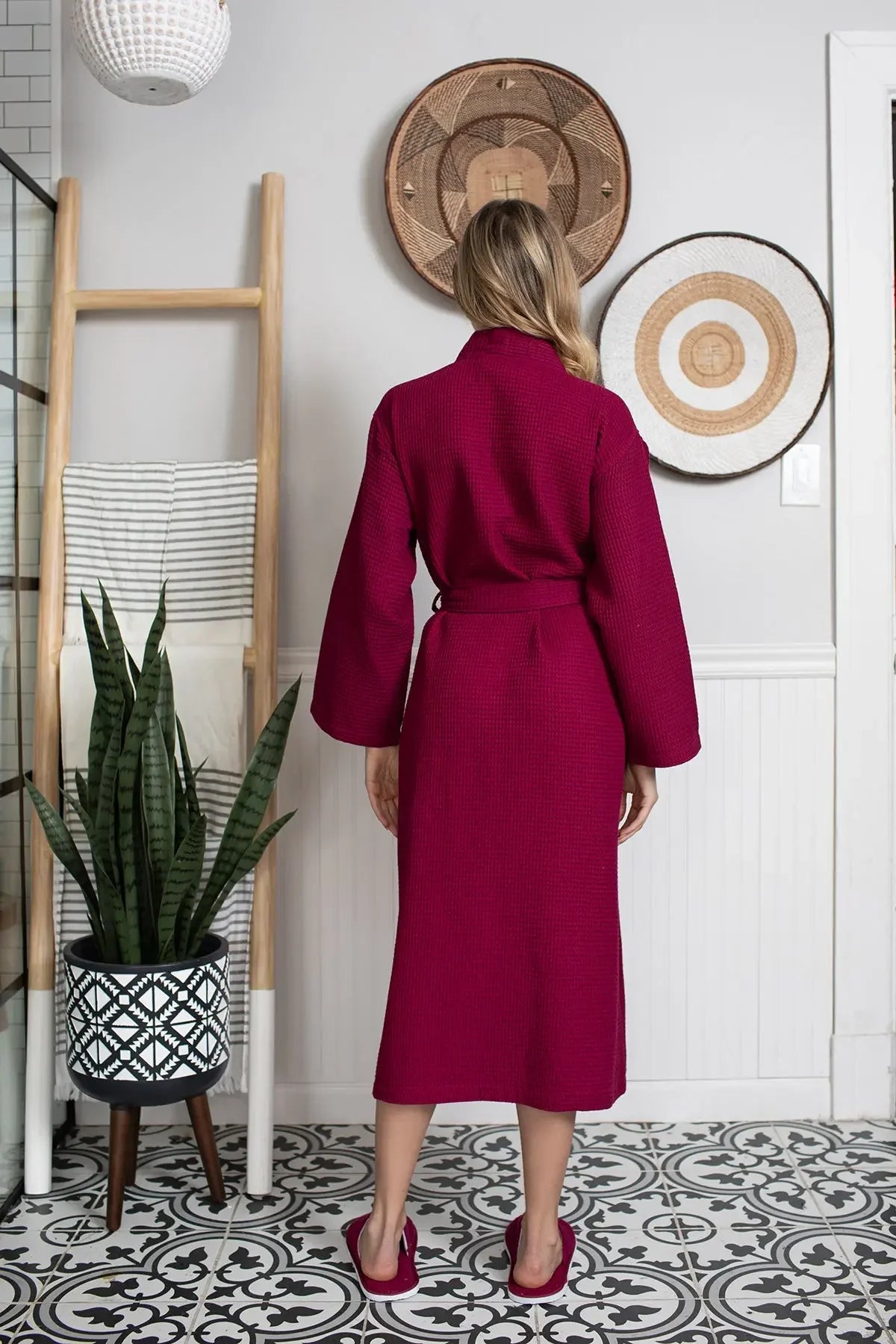 Lightweight Lotus Linen women's waffle robe with quick-dry spa comfort, shown in a soft, textured fabric.