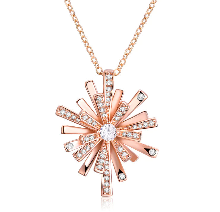 Silver Christmas snowflake necklace with diamond accents, elegant jewelry piece featuring intricate snowflake design and sparkling details.