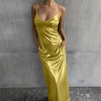 Textured mirror-finish U-neck slip maxi dress with pockets by FitiqueFit, casualwear style, shown on a model.