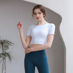 FitiqueFit tight fit yoga top with chest pad, breathable activewear featuring a stylish back design and comfortable fit.