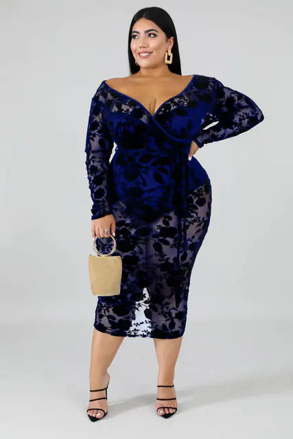 Plus size black lace bodycon dress for women by Trendy Attic, showcasing a fitted silhouette and elegant lace details.