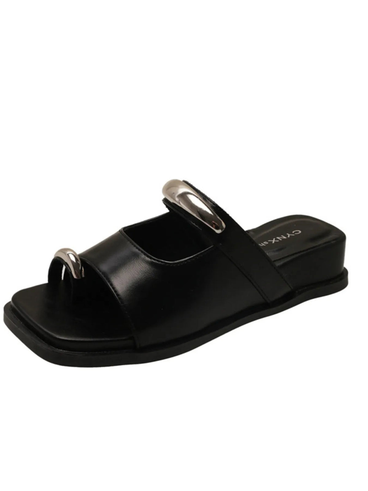 Women's plush fashion hub PU leather toe loop cutout platform slides, stylish open-toe sandals with chunky sole.