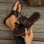 Women's PU leather toe post flat sandals with minimalist design, perfect for summer casual wear, by Trendsi.