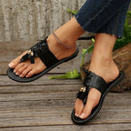 Women's comfortable PU leather toe post flat sandals with minimalist design, perfect for summer casual wear.