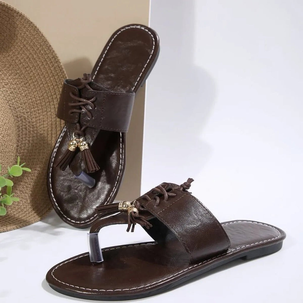 Women's PU leather toe post flat sandals with minimalist design, perfect for summer, by Trendsi.