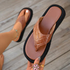 Women's PU leather toe post platform sandals with chunky heel and adjustable ankle strap, stylish and comfortable for summer wear.