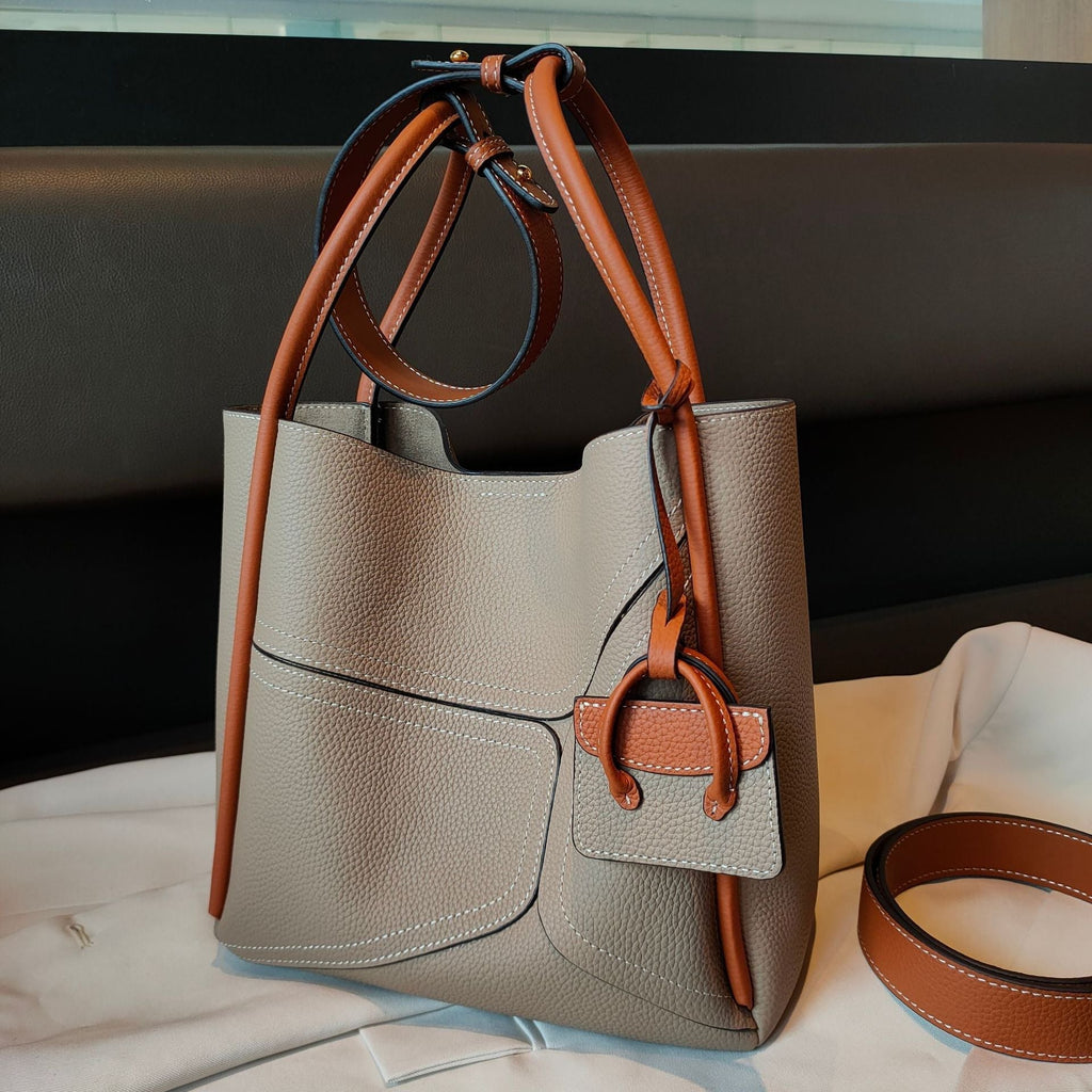 LadyShow.Store contrast color basket handbag with shoulder and crossbody straps, stylish underarm bag for everyday use.