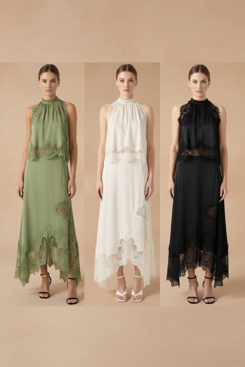 FitiqueFit V-neck ruffle waist tank top and skirt set, elegant hollow-out casualwear two-piece outfit, stylish and comfortable.