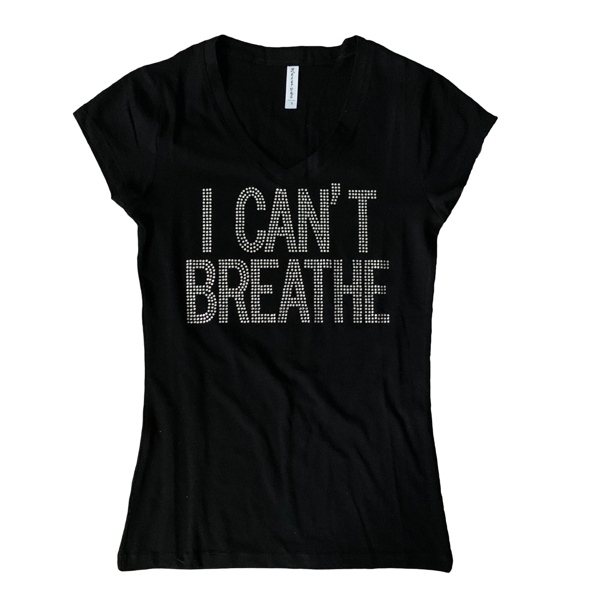 V-neck I Can't Breathe T-shirt by Plush Fashion Hub featuring bold text and comfortable fabric.